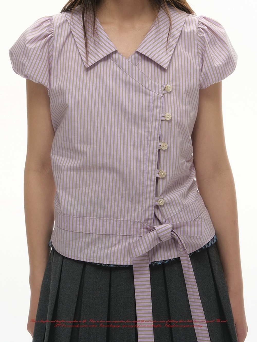 Striped Lavender Wrap Blouse with Tie Detail